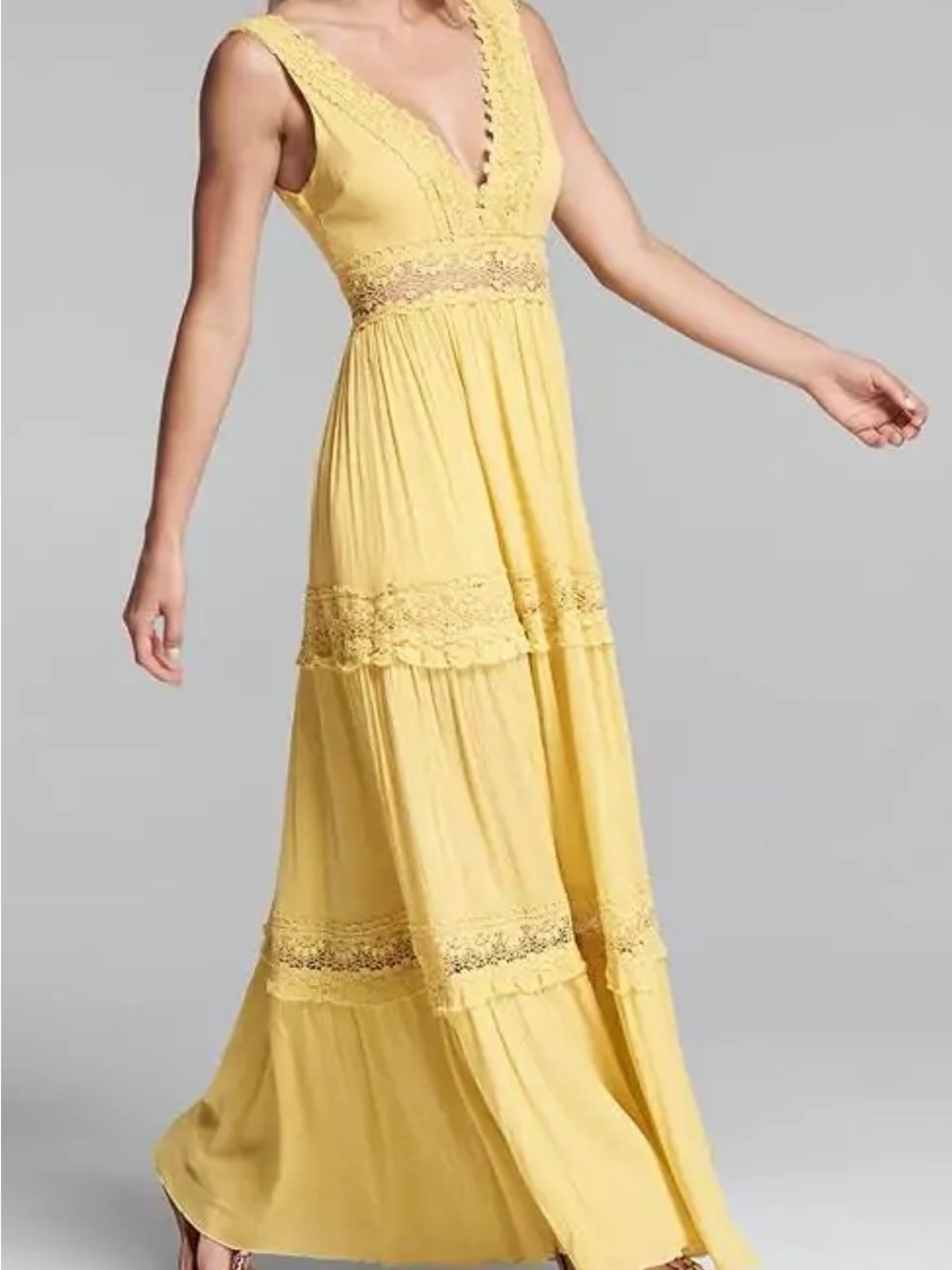 Venus Women's Yellow Lace Trim Maxi Dress